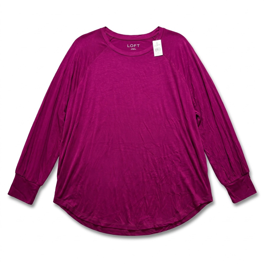 LOFT Womens M Magenta Raglan Long Sleeve Top Casual Boho Shirt NWT